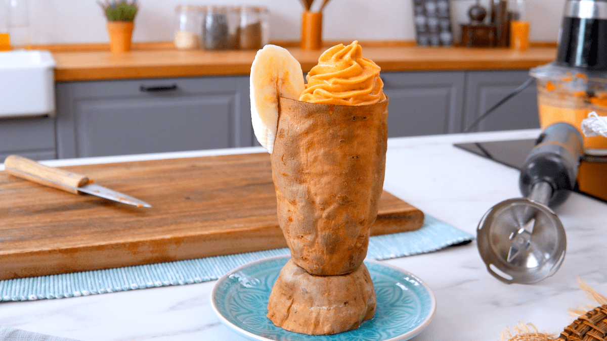 Selbst gemachtes Eis mit Süßkartoffeln und Bananen aber ohne Milch oder Sahne