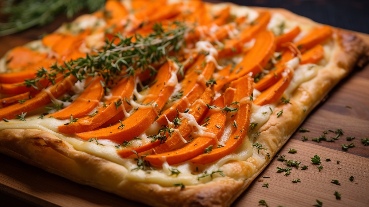 Möhrenpizza mit Thymian