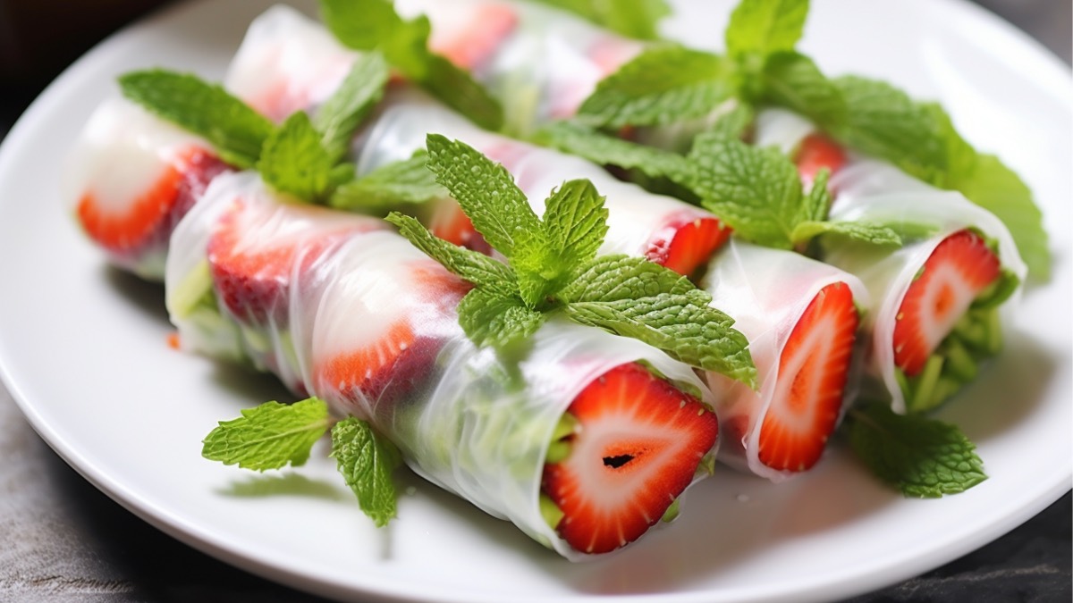 3 süße Sommerrollen mit Milchreis, Obst und Minze