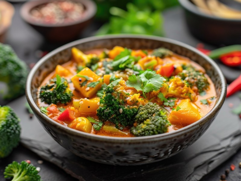 Schale mit Kürbis-Brokkoli-Curry
