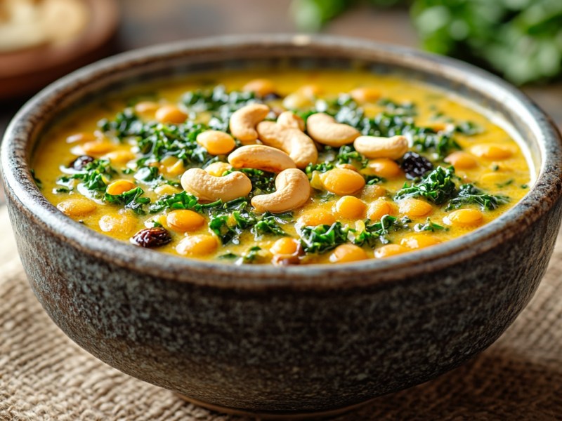 Schale mit veganem Grünkohl-Linsen-Curry