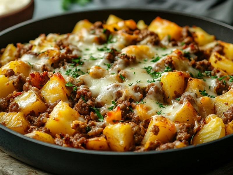 Kartoffel-Hackfleisch-Pfanne mit Käse
