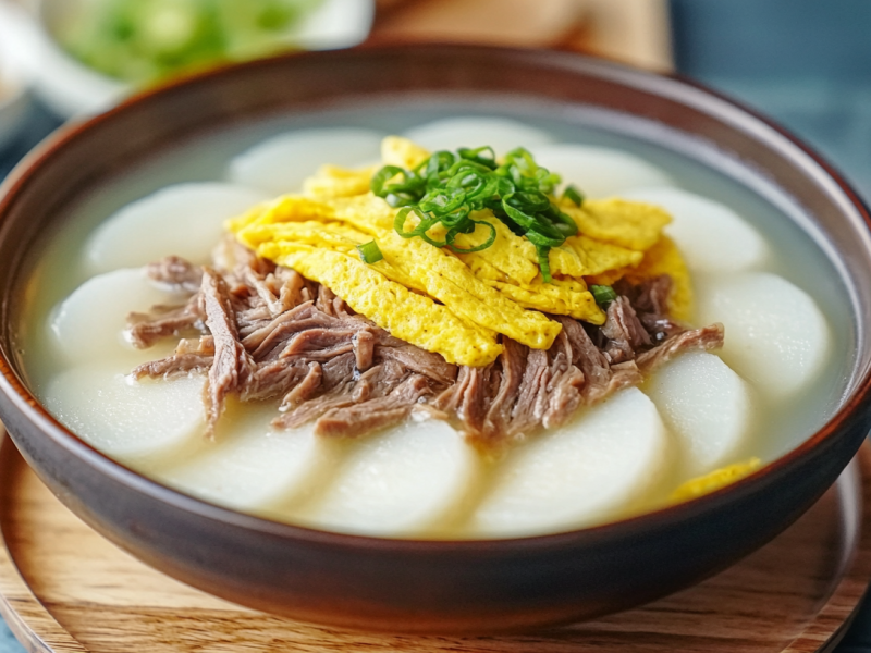 Eine Schüssel Tteokguk: koreanische Neujahrssuppe.
