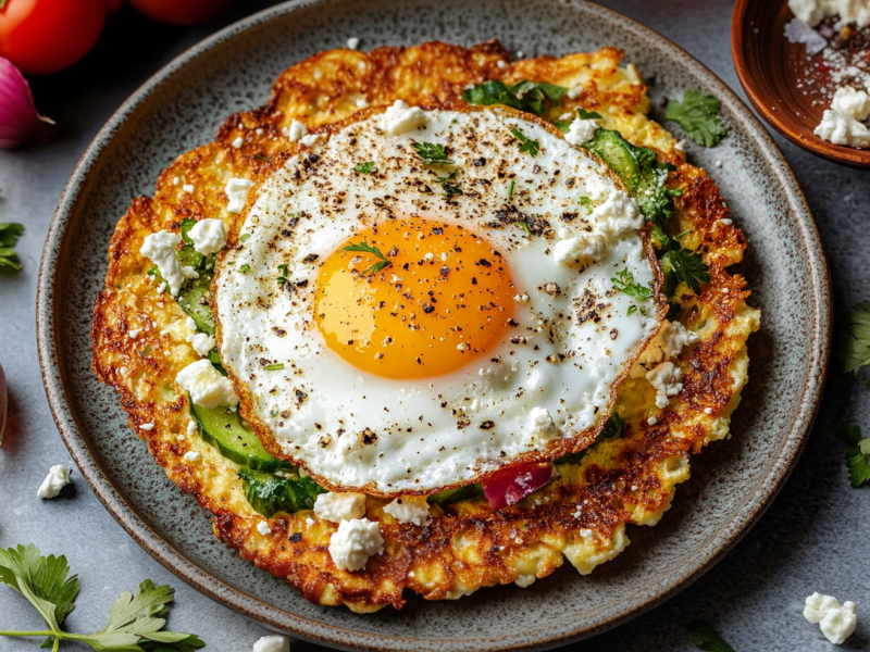 Feta-Spiegelei mit knuspriger Käsekruste.