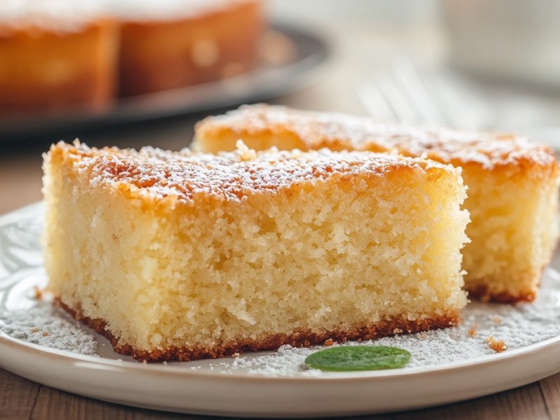 Zwei Stücke Low-Carb-Kokoskuchen auf einem Teller.