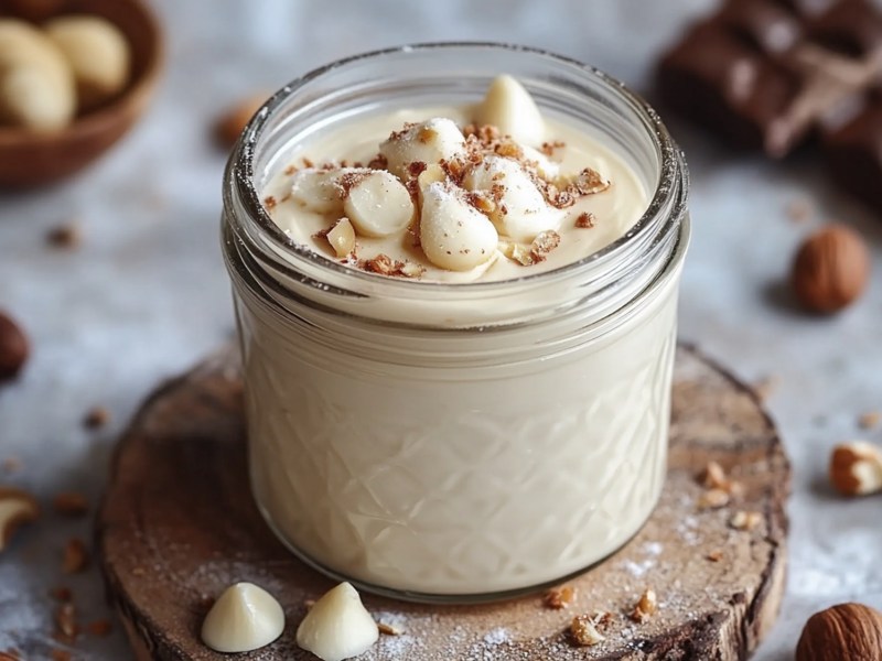 Glas mir weißer Haselnusscreme