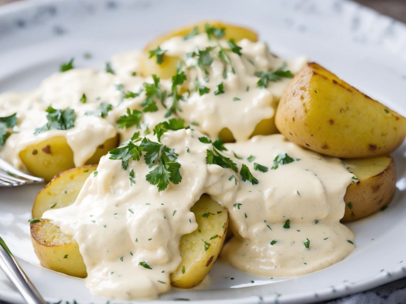Teller mit Béchamel-Kartoffeln