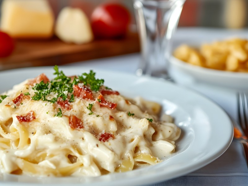 Ein Teller mit Béchamel-Nudeln