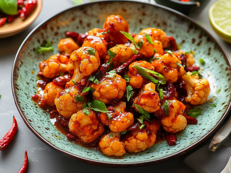 Gobi Manchurian: indische Blumenkohl-Wings auf einem hübschen Teller.