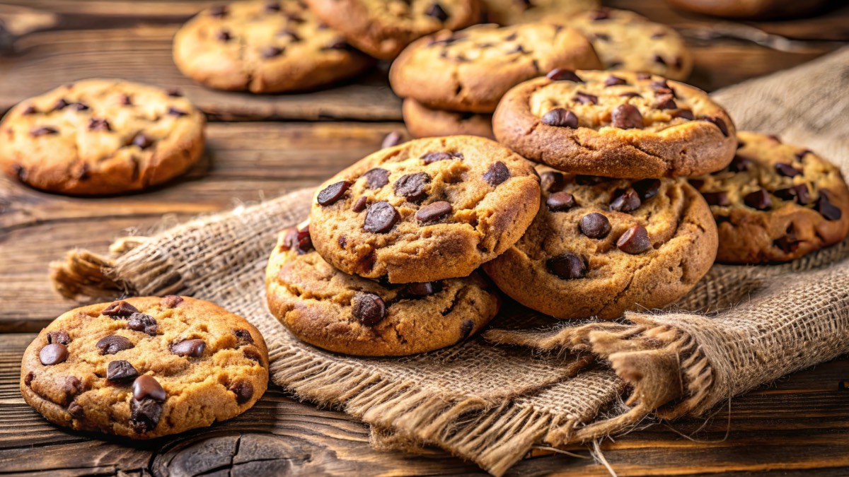 Mehrere zuckerfeie Kichererbsen-Cookies mit Schokodrops.