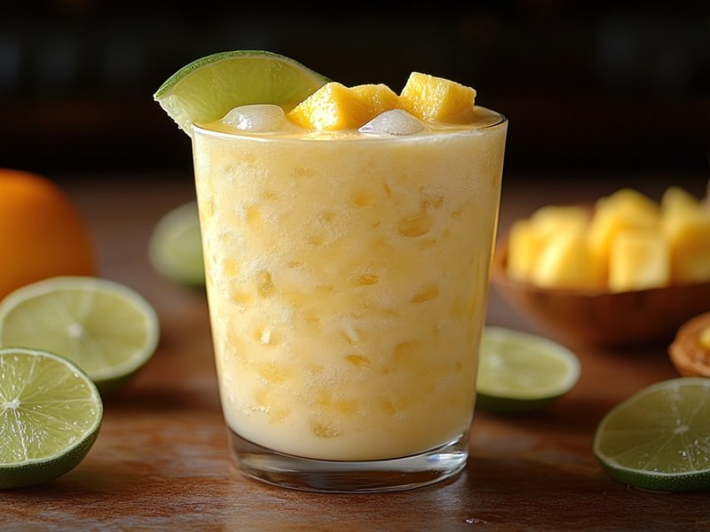 Glas mit Limetten-Ananas-Mocktail