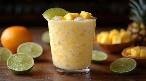 Glas mit Limetten-Ananas-Mocktail