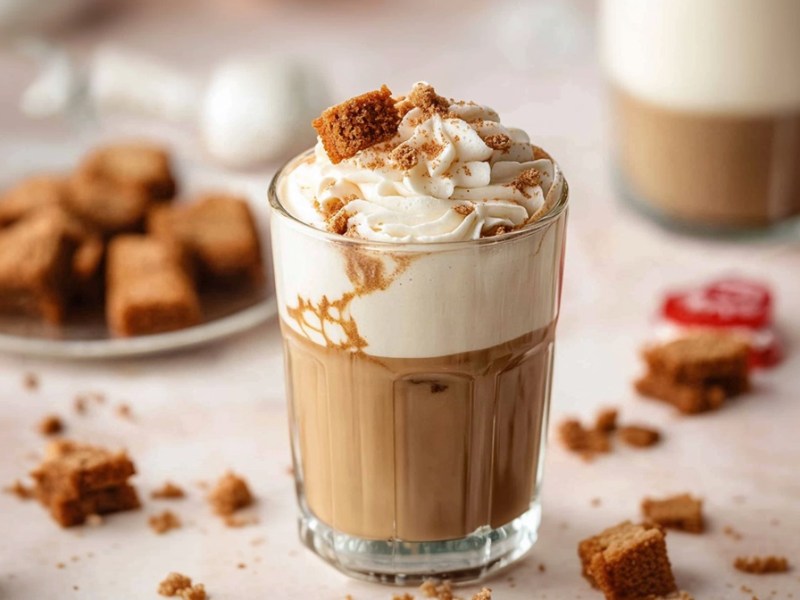 Glas Lotus-Latte auf einem Tisch