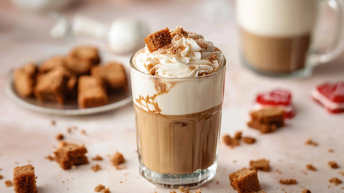 Glas Lotus-Latte auf einem Tisch