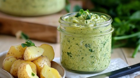 Pellkartoffeln mit Bärlauch-Quark im Glas