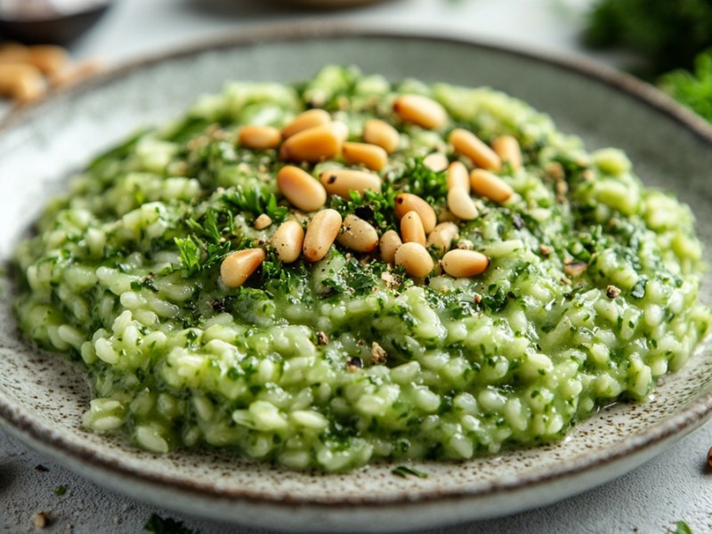 Teller mit Petersilien-Risotto mit Pinienkernen
