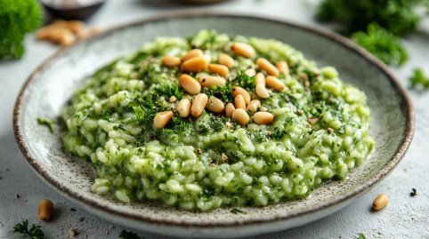 Teller mit Petersilien-Risotto mit Pinienkernen