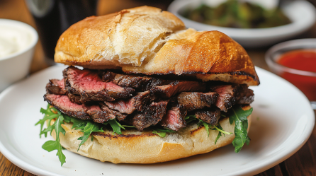 Prego: Portugiesisches Steak-Sandwich auf einem weißen Teller.
