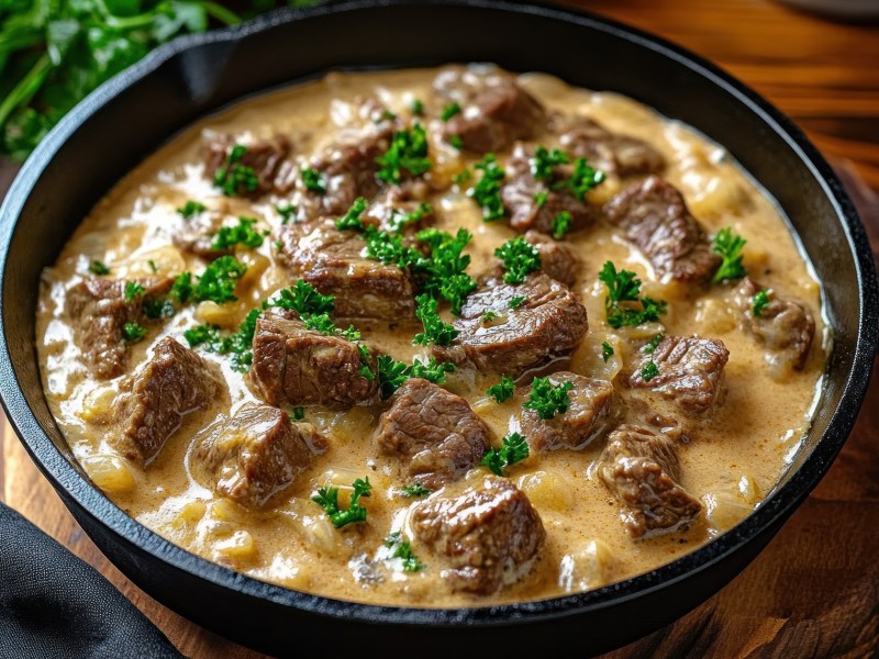 Pfanne mit Rahmgulasch