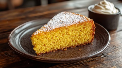Teller mit einem Stück Safran-Honig-Kuchen