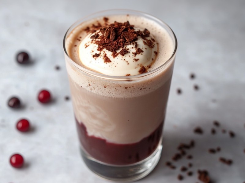 Ein Glas Schwarzwälder-Kirsch-Latte.