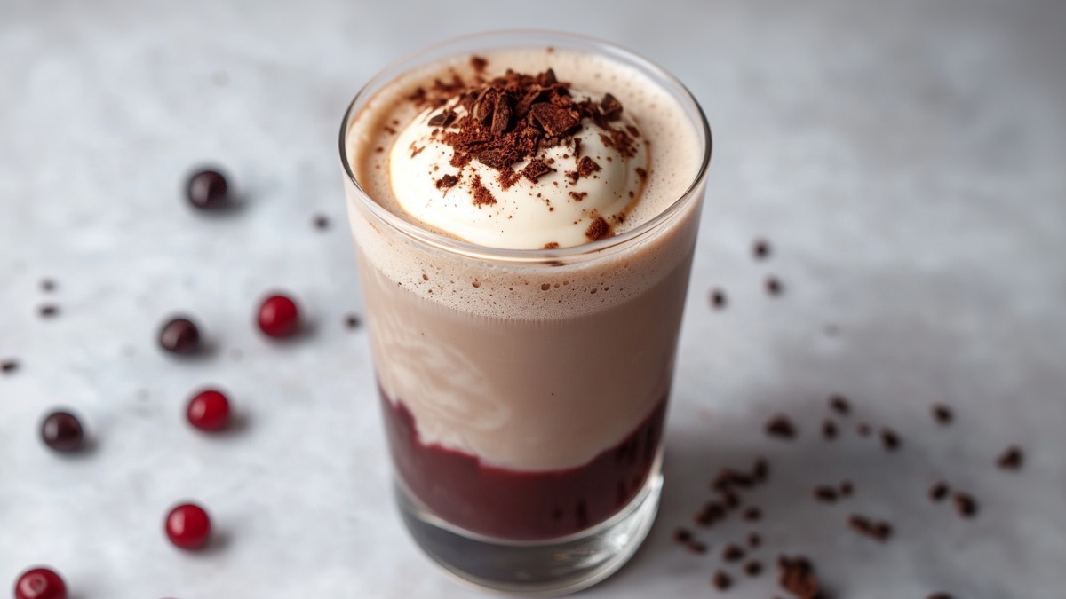 Ein Glas Schwarzwälder-Kirsch-Latte.