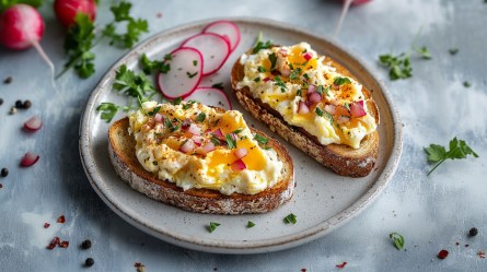 Teller mit zwei Smashed Egg Sandwiches