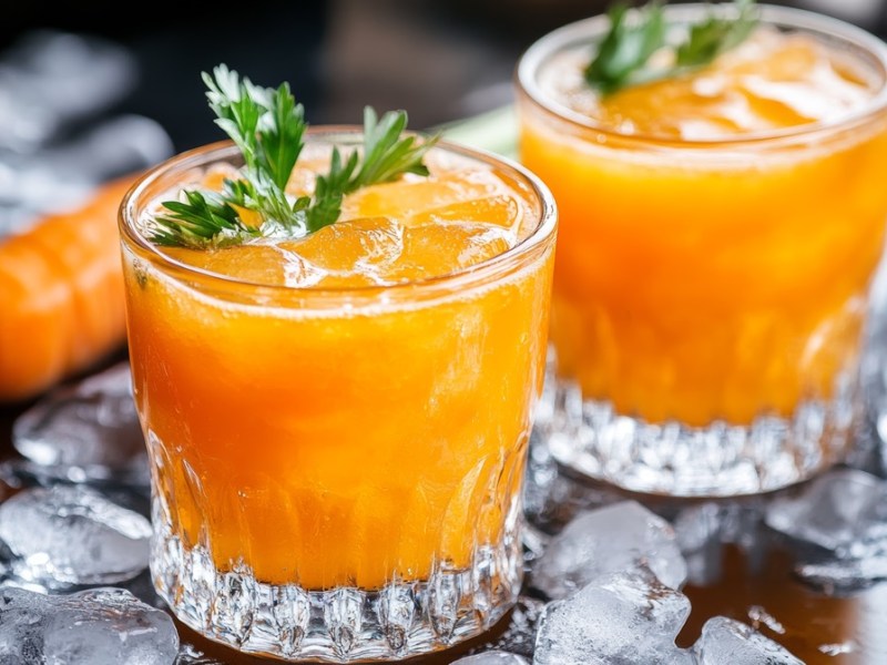 Zwei Gläser mit Karotten-Gin