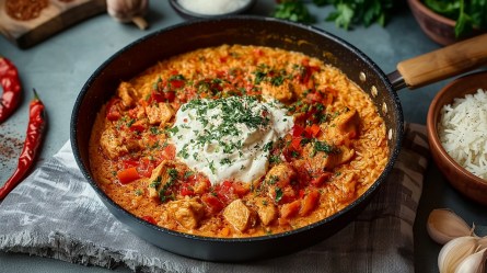 Hähnchen-Paprika-Pfanne mit Reis