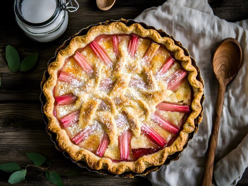 Rhabarber-Grieß-Tarte auf einem Tisch