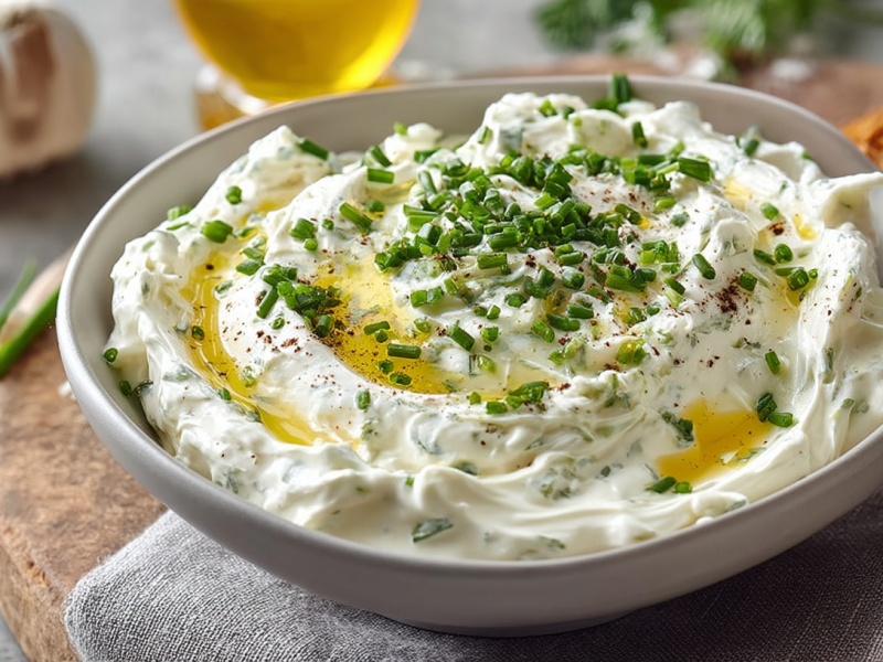 Eine Schale Schnittlauch-Quark.