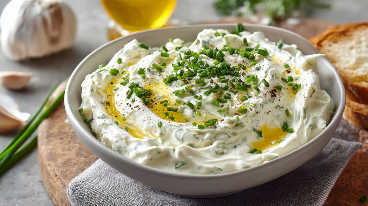 Eine Schale Schnittlauch-Quark.