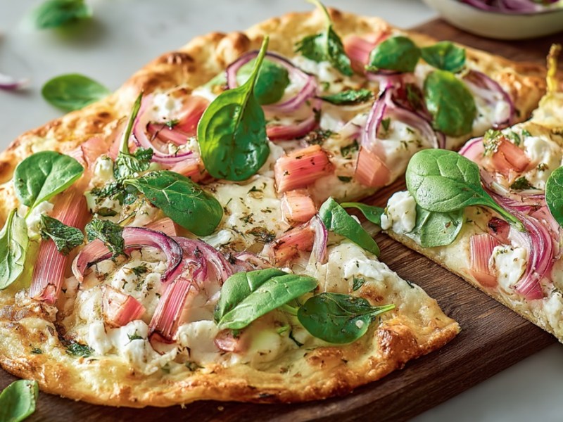 Flammkuchen mit Rhabarber und Ziegenkäse