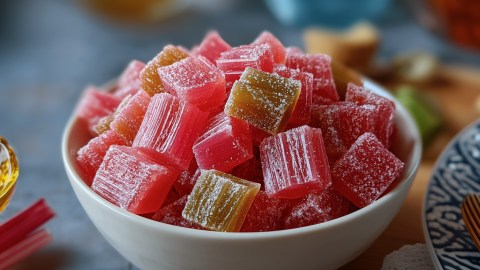 Eine Schale mit kandiertem Rhabarber.