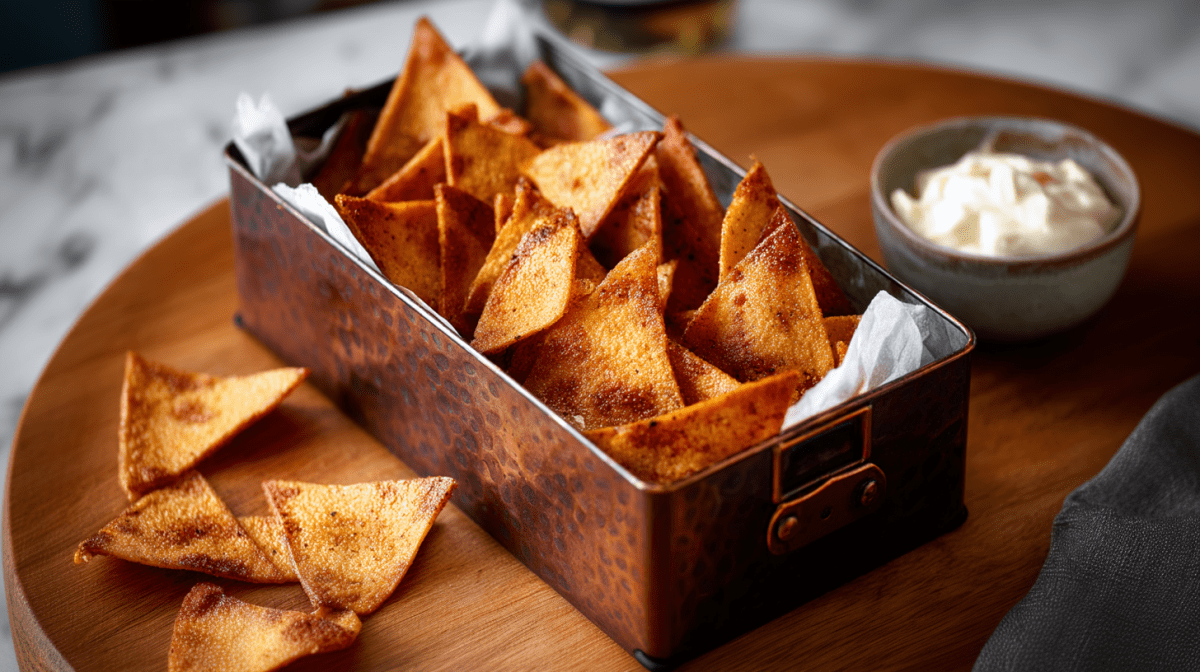 Linsenchips selbst machen: Linsenchips in einer Metalldose.