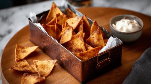 Linsenchips selbst machen: Linsenchips in einer Metalldose.