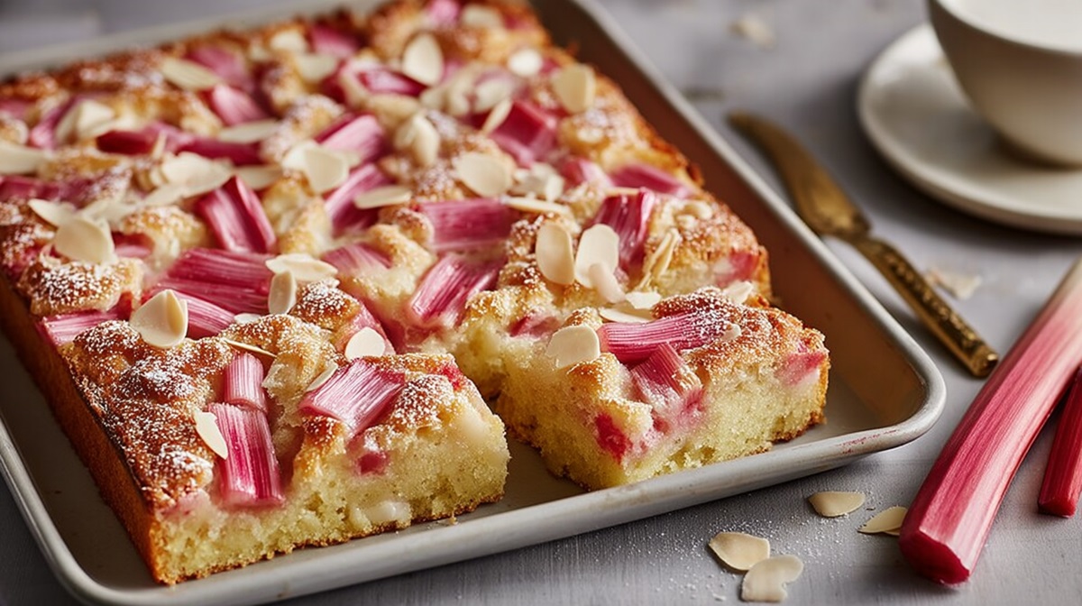 Ein Blech mit Rhabarber-Butterkuchen