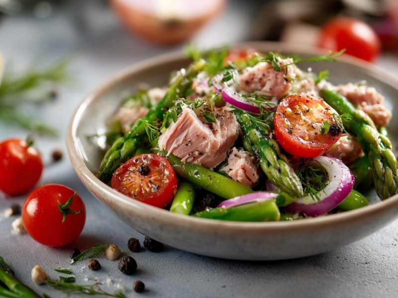 Schale mit Thunfisch-Spargel-Salat