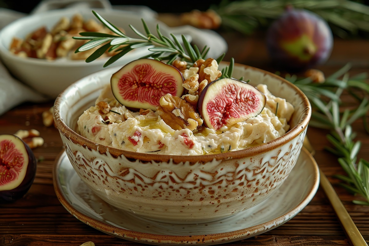 Schale mit Ziegenkäse-Aufstrich mit Feigen