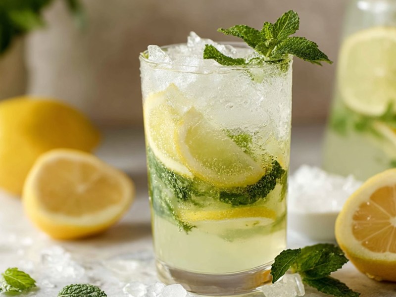 Glas mit Zitronen-Mojito