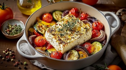 Form mit Gebackener Feta mit mediterranem Ofengemüse