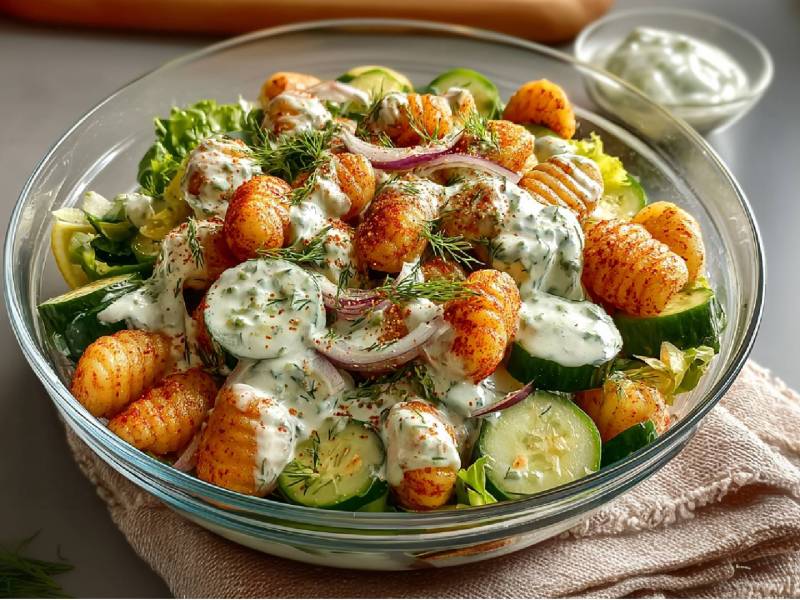 Schale mit Gurken-Gnocchi-Salat