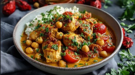 Pfanne mit Hähnchen-Kichererbsen-Curry