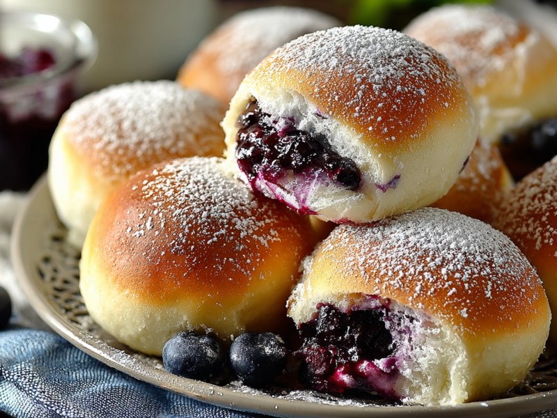 Teller mit gefüllten Heidelbeer-Brötchen