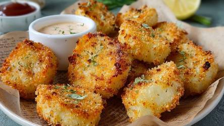 Teller Kohlrabi-Nuggets mit Dip