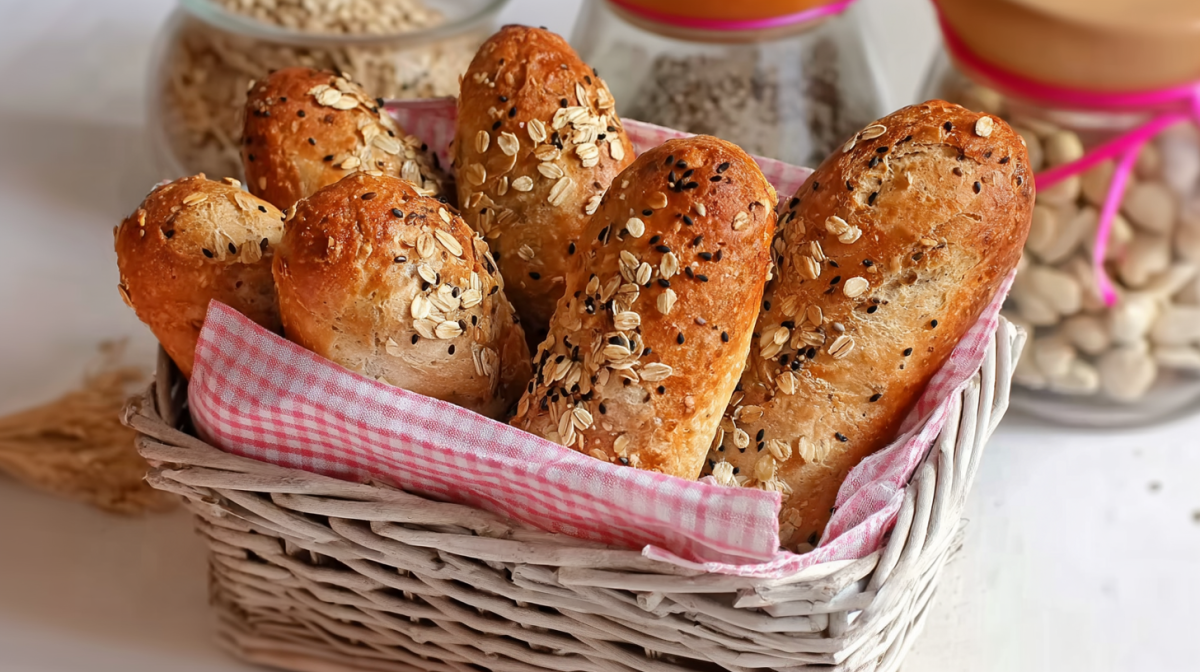 Müslistangen, angerichtet in einem Brotkorb.