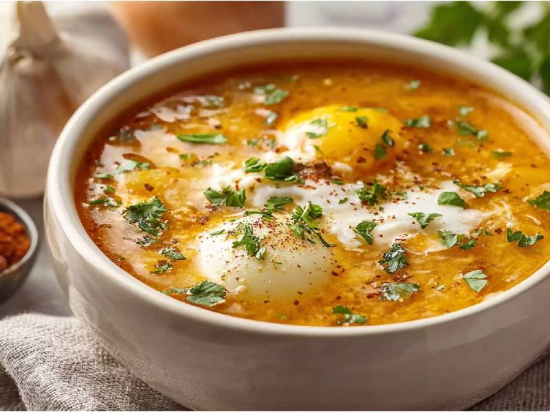 Schale mit spanischer Knoblauchsuppe