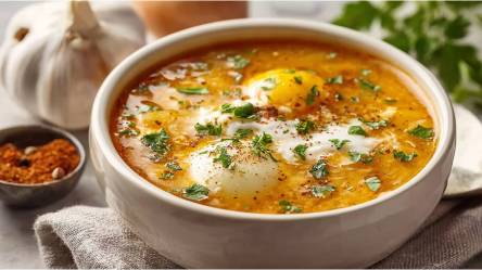 Schale mit spanischer Knoblauchsuppe