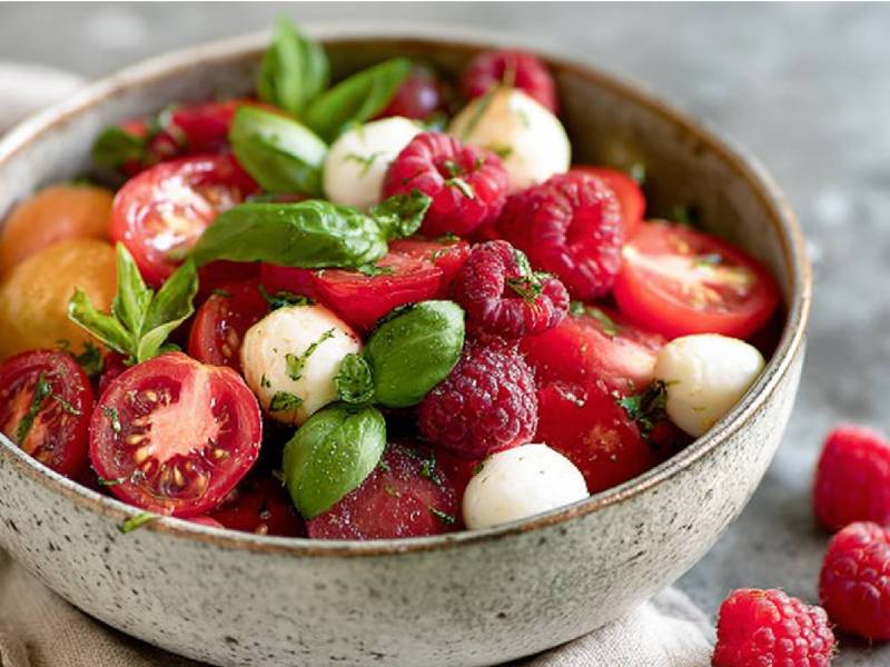 Schale mit Tomaten-Himbeer-Salat