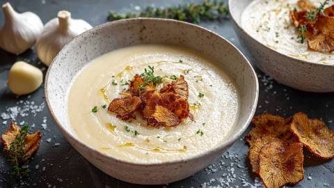 Teller Topinambursuppe mit Topinamburchips